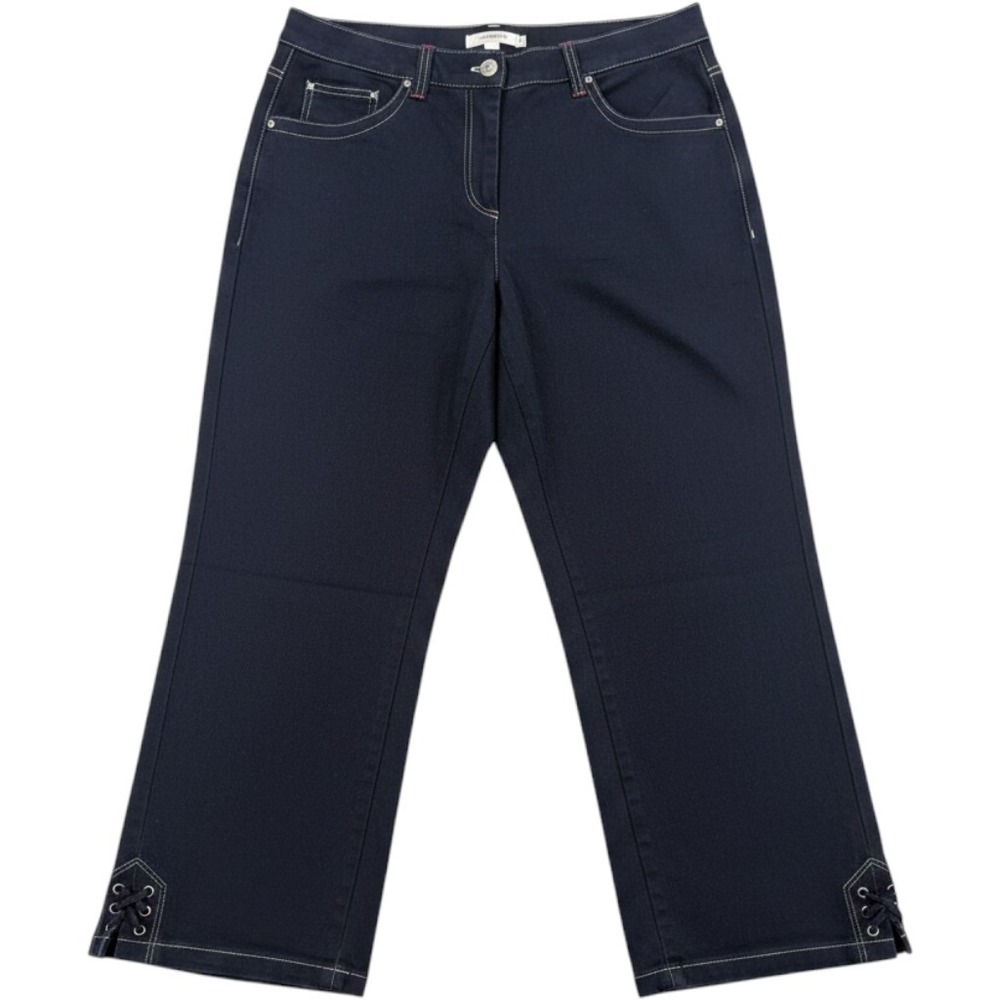 Jones New York Pants Womens 12 Cropped Navy Blue Stretch Lace Up Hem 9209